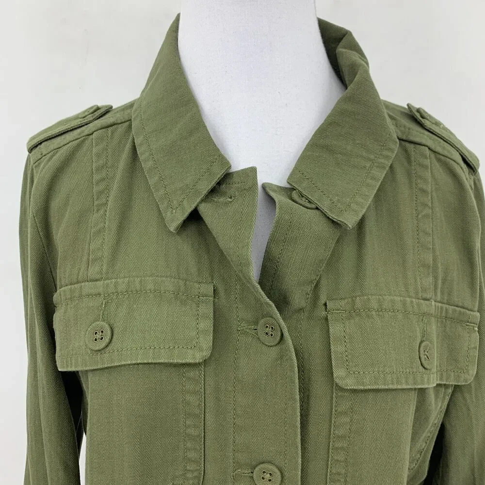 LOFT Ann Taylor Herringbone Jacket Womens M Medium Peplum Wide Sleeves Utility